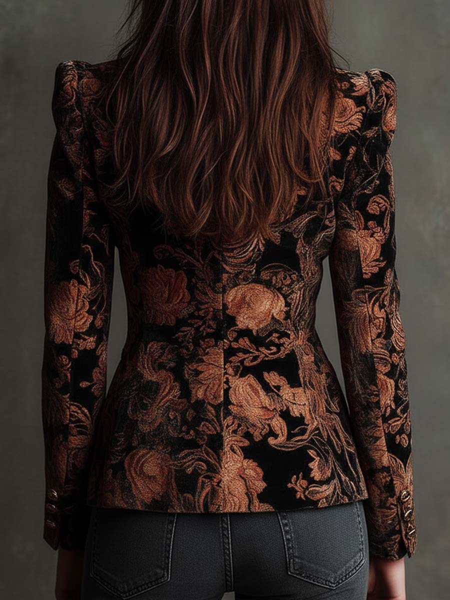 Bertaude | Blazer Cintré Imprimé Floral Noir et Bronze