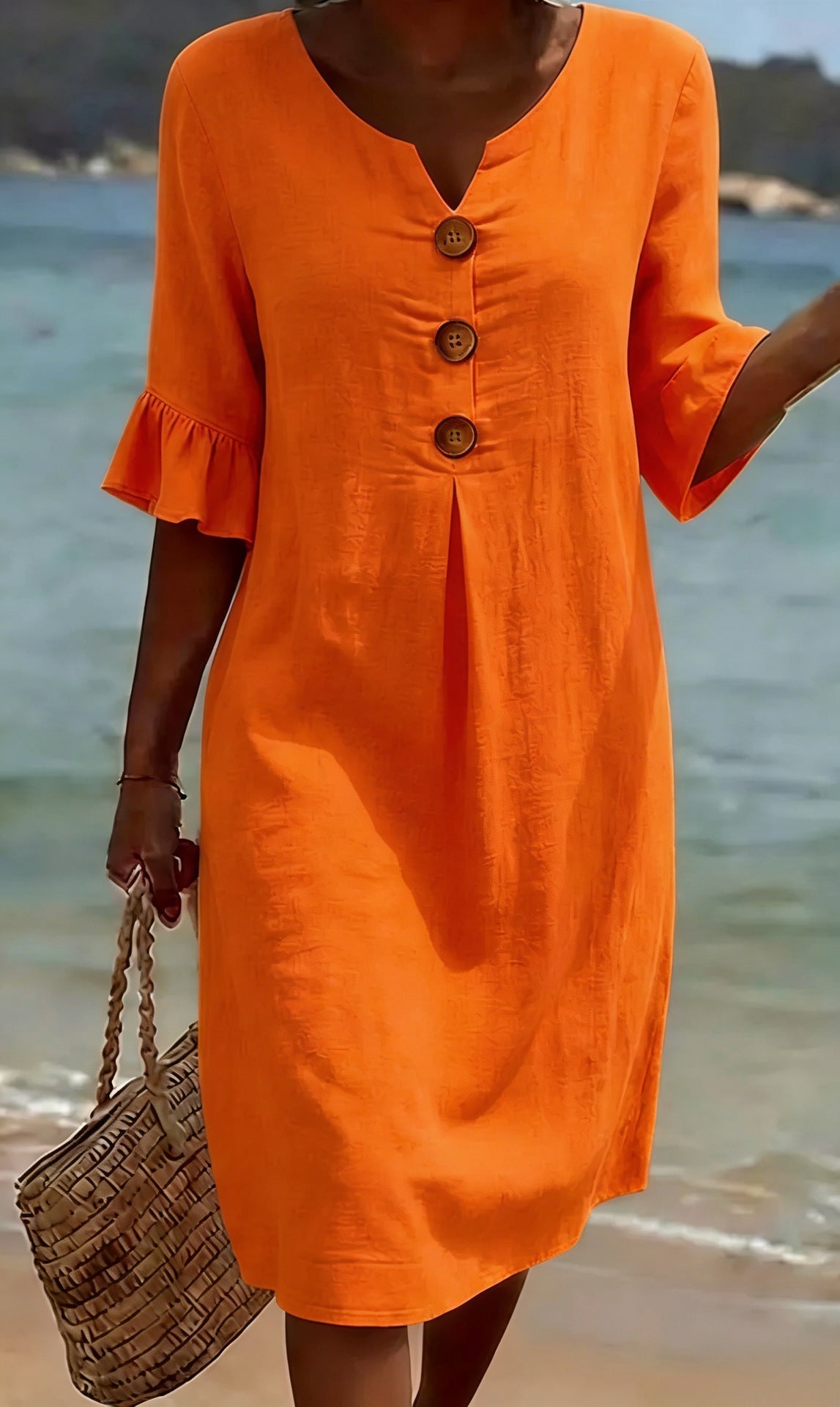 Robe Fleurie Décontractée à Manches Évasées – Orange – Zenith Moda