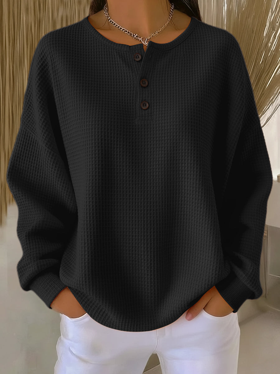 Michèle | Sweat-shirt Henley Gaufrée
