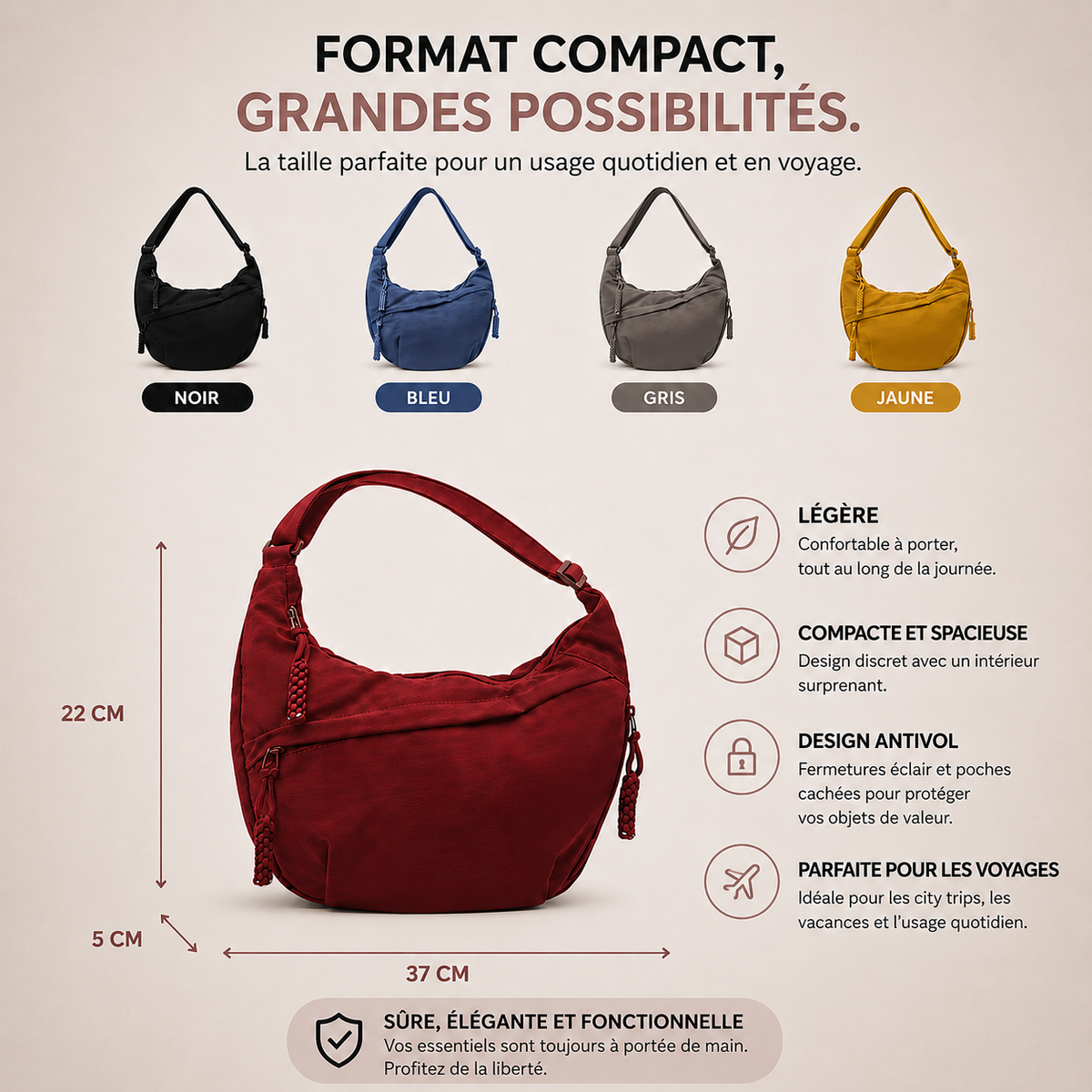 Claire | Sac Porté Épaule Gris