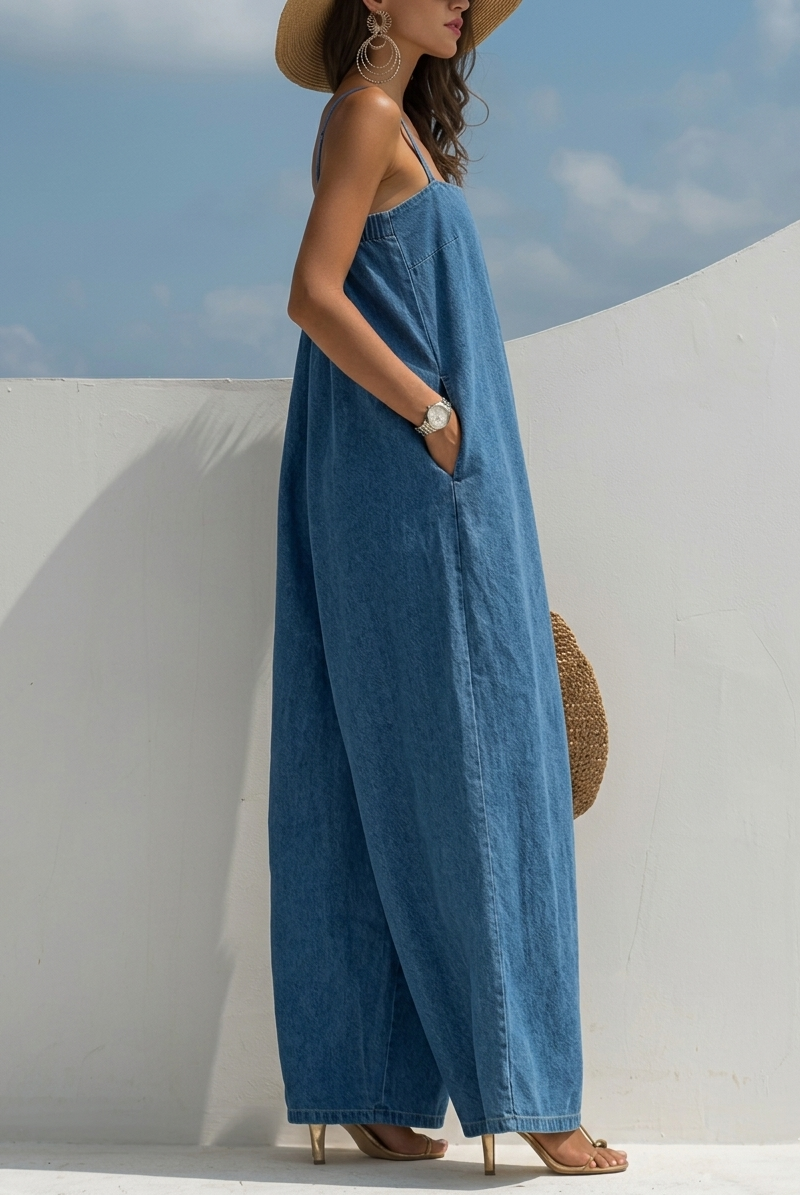 Combinaison Fantine en Denim Jambe Large