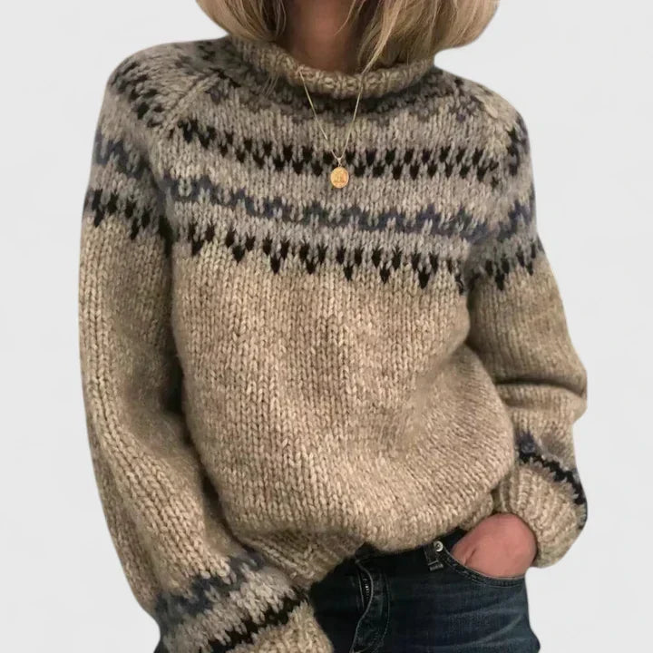 Niobé | Pull Jacquard Camel et Gris