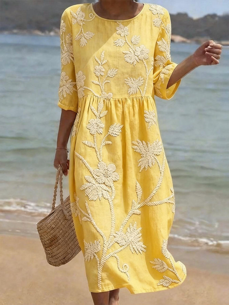 Robe Fleurie Décontractée – Jaune – Zenith Moda