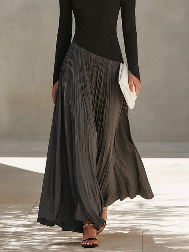 Franca | Robe Longue Plissée Bicolore à Col Drapé Bardot