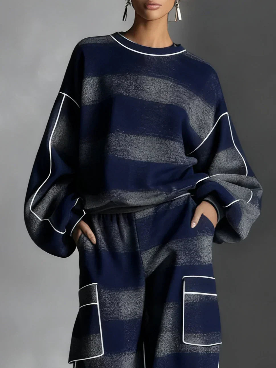 Perrette | Ensemble Sweat Bicolore à Carreaux Noir et Gris