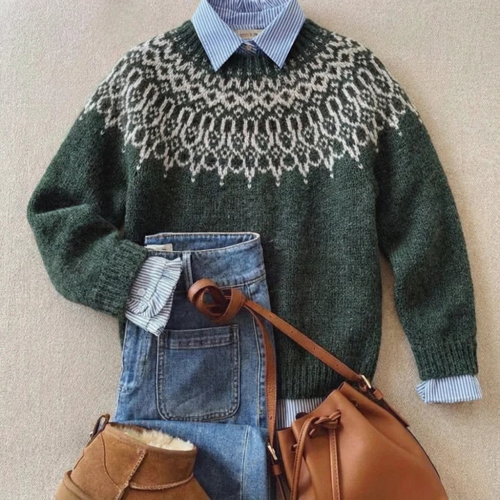 Rosaure | Pull Flocons de Neige Vert Forêt