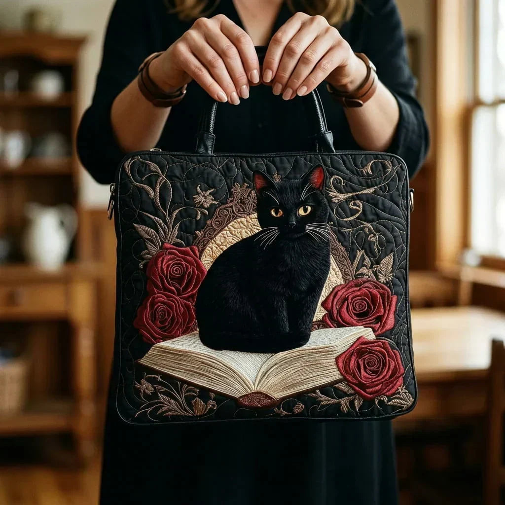 Sac Tote Matelassé – Chat Noir & Livres