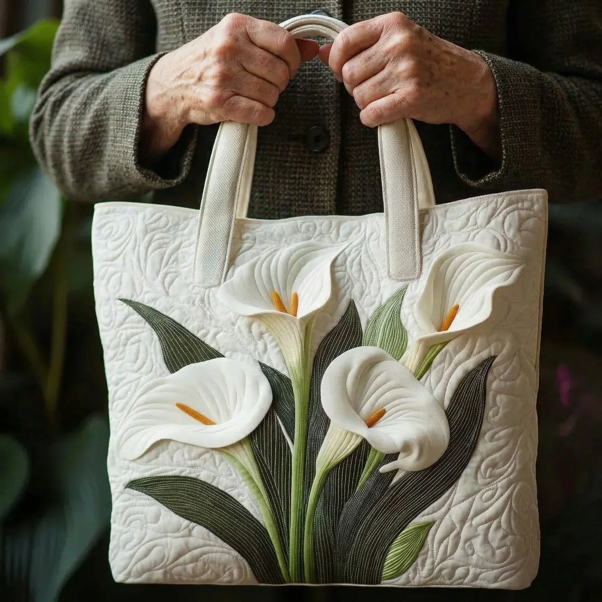 Sac Tote Matelassé – Tournesols Blancs