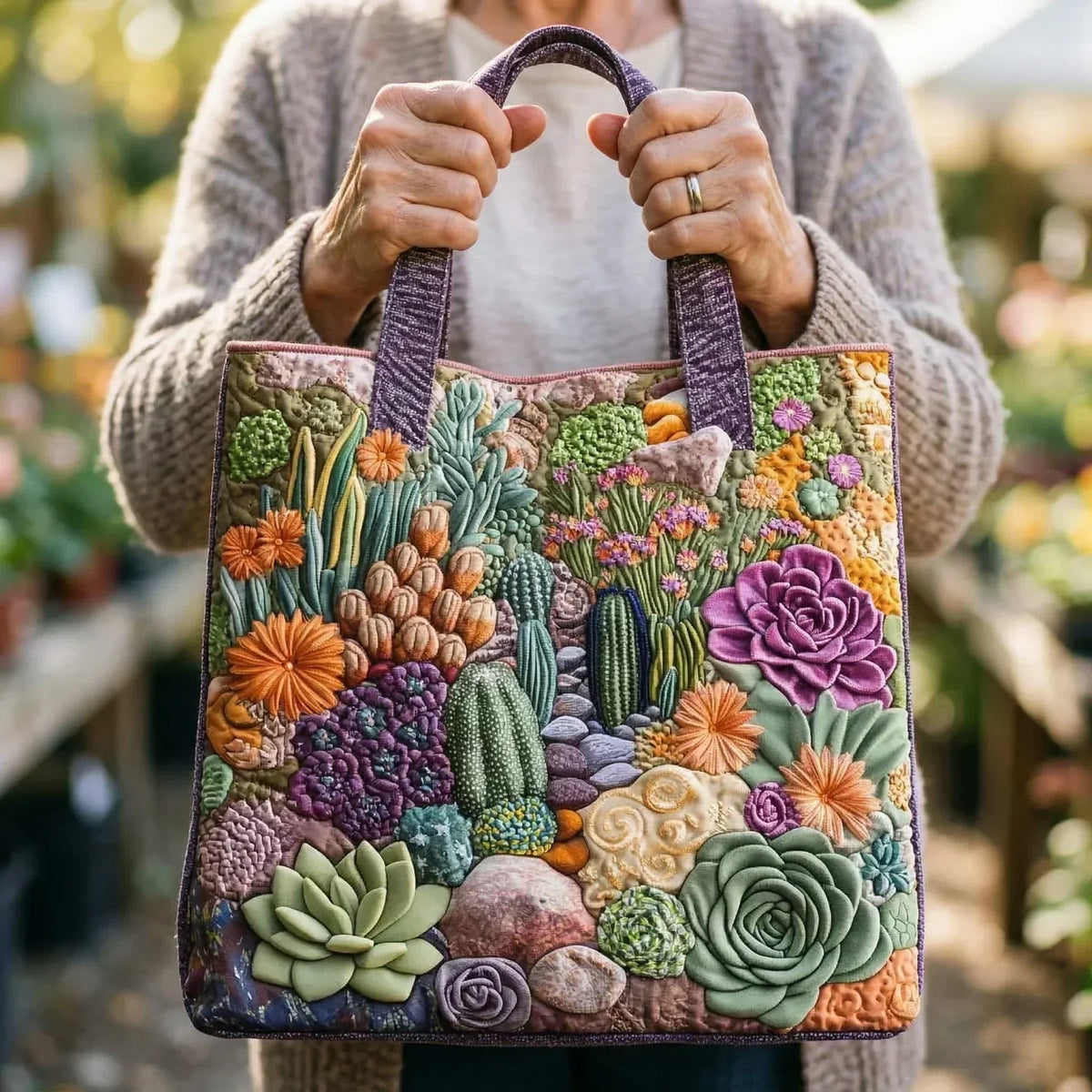 Sac Tote Matelassé – Jardin de Succulentes