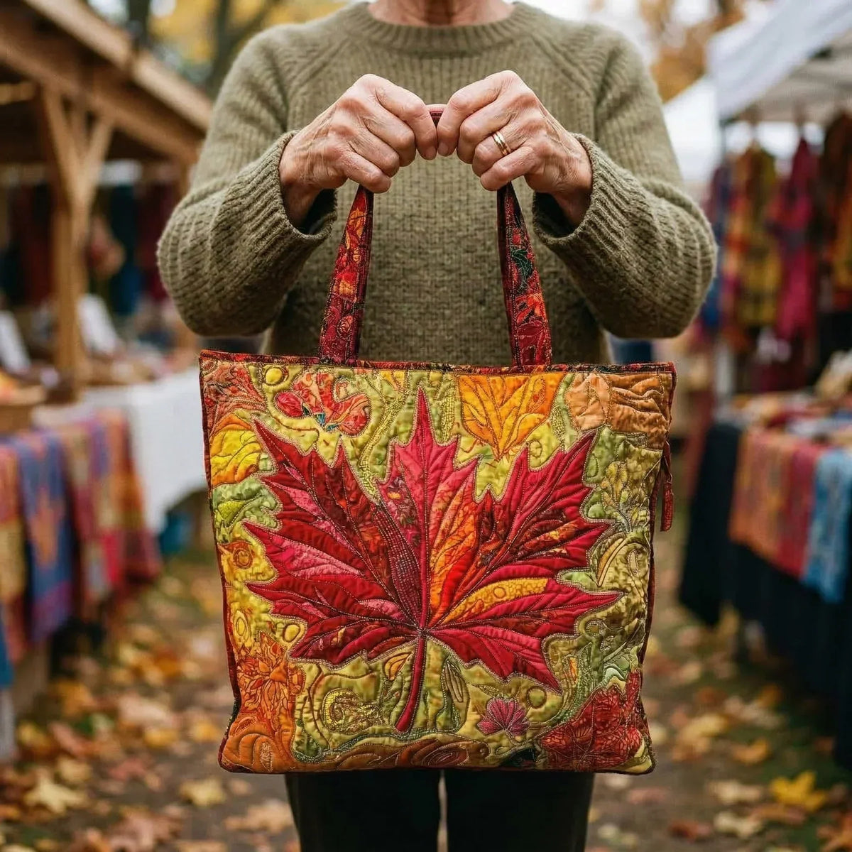 Sac Tote Matelassé – Érable au Coucher du Soleil