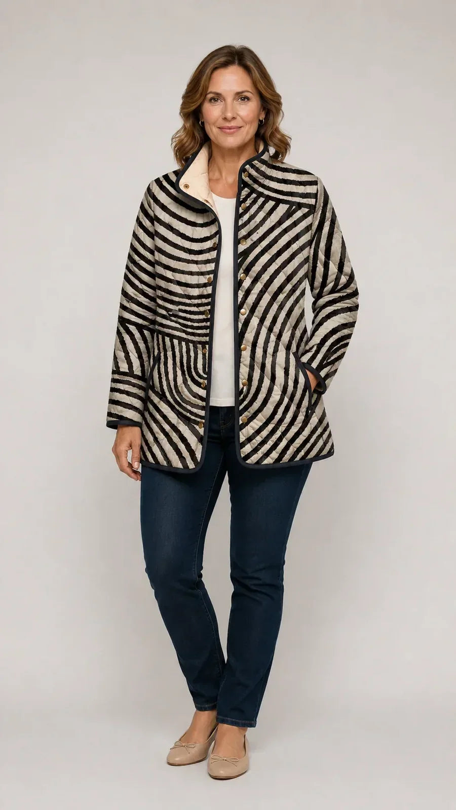 Nadine | Veste Matelassée Motif Cercles Dessinés Rétro