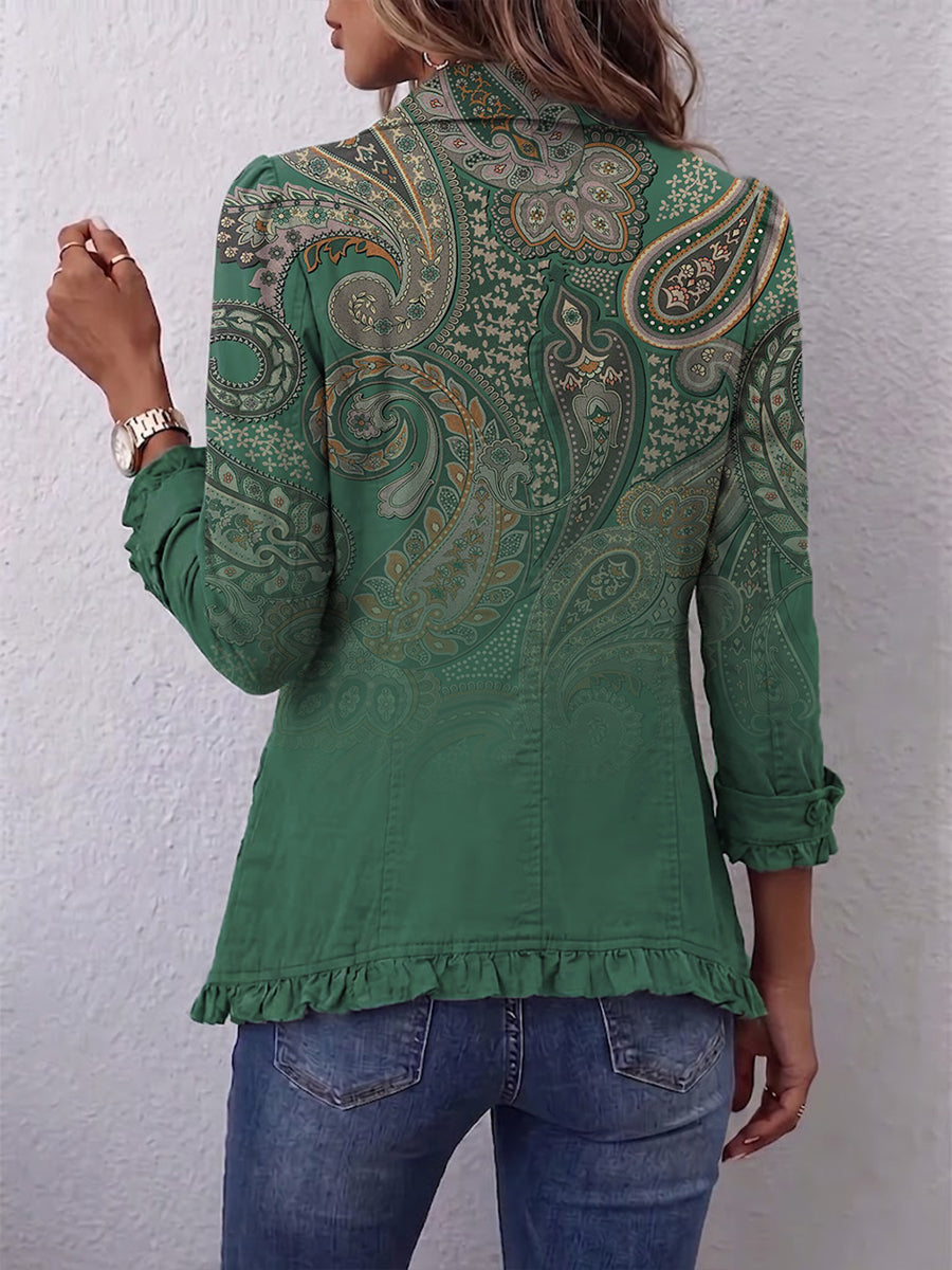 Albertine | Veste Cachemire Vert à Volants