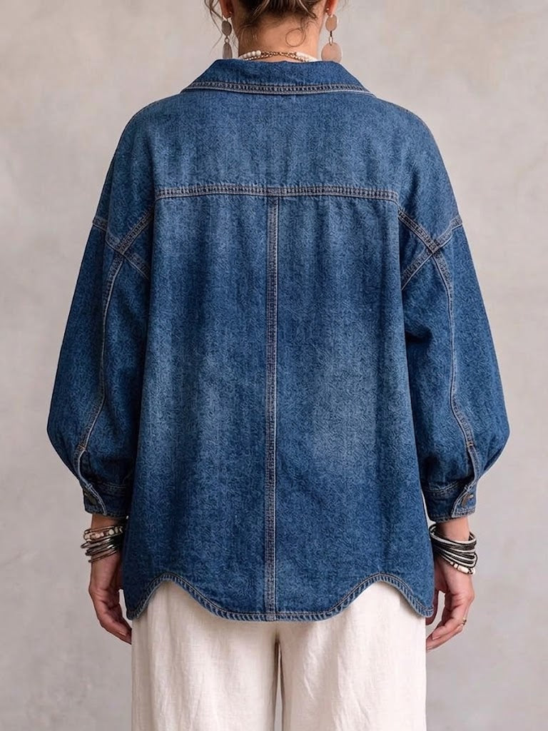 Bénédicte | Veste en Jean Oversize à Col et Gros Boutons