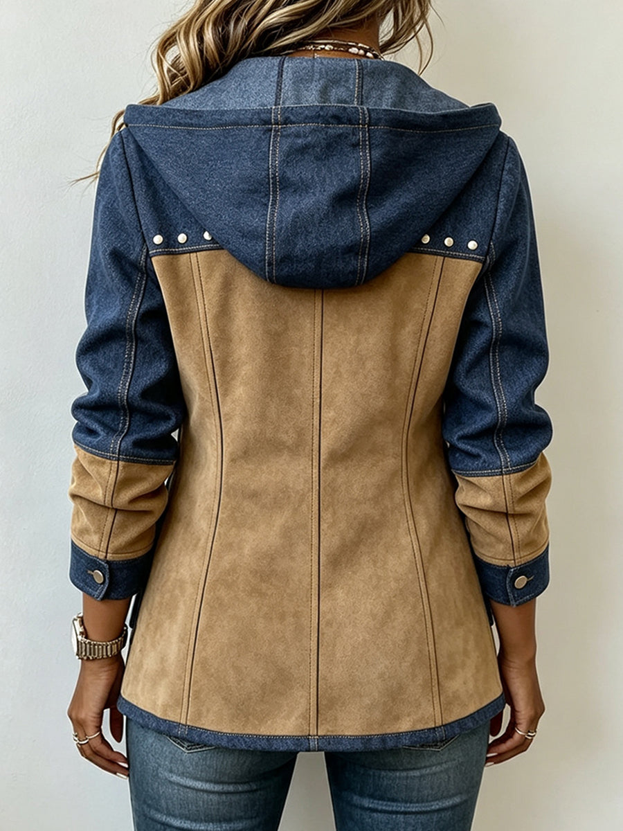 Lucienne | Veste à Capuche Marine et Camel