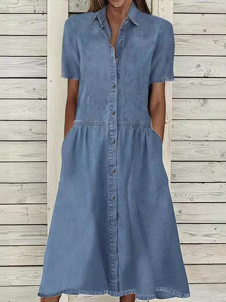 Robe Apolline en Jean à Manches Courtes