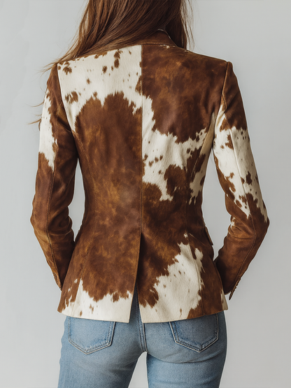 Agathine | Blazer Vintage Imprimé Vache Éco-Responsable
