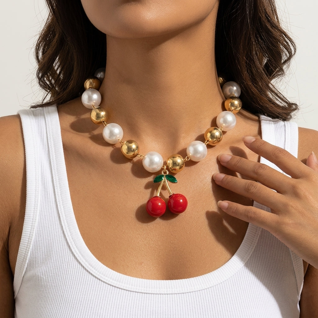 Collier Pendentif Cerise
