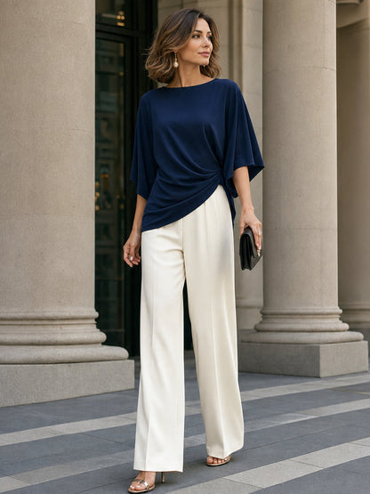 Gwenaëlle | Ensemble Blouse Drapée et Pantalon Ample