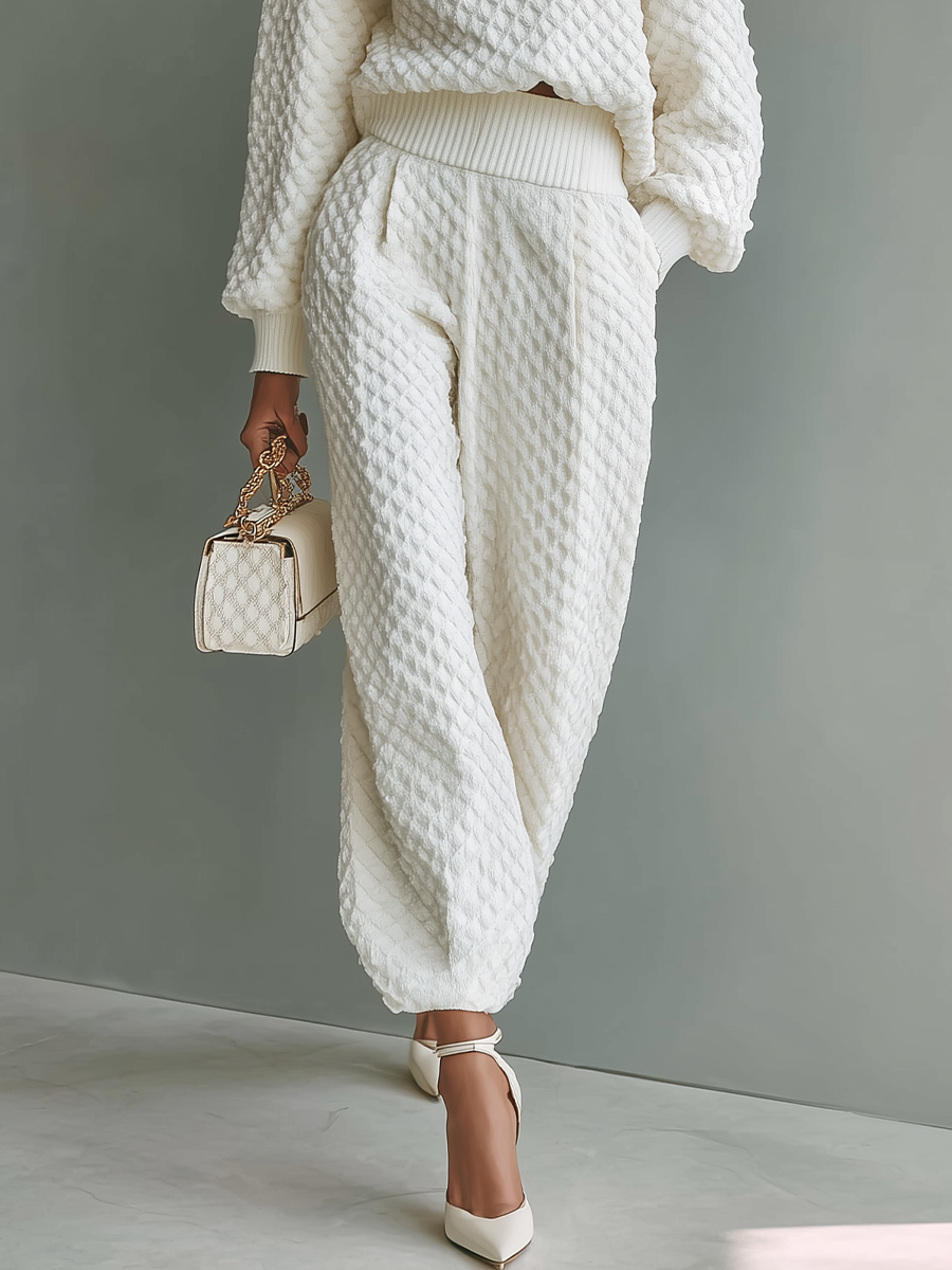 Alice | Ensemble en Maille Haut Blanc et Pantalon Large