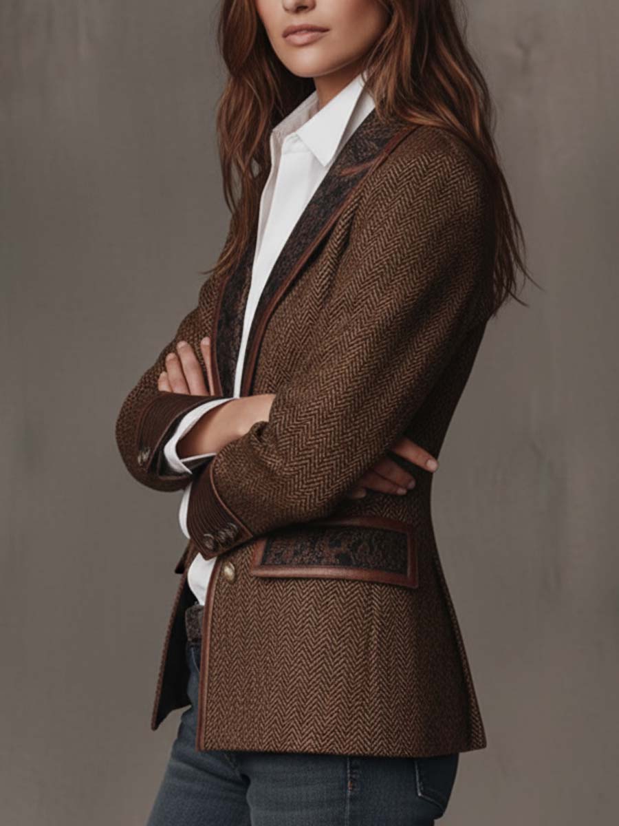 Gisleine | Blazer à Empiècements Imprimé Chevrons