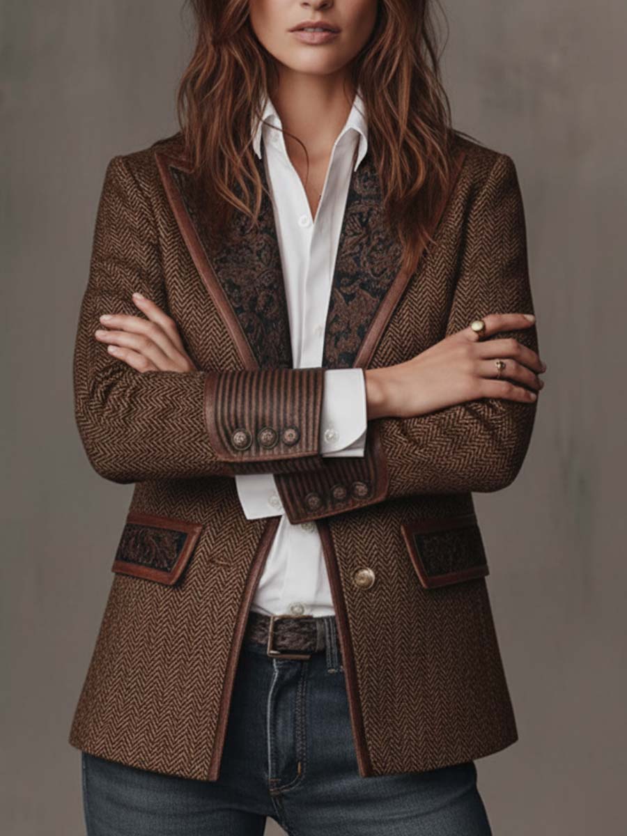 Gisleine | Blazer à Empiècements Imprimé Chevrons
