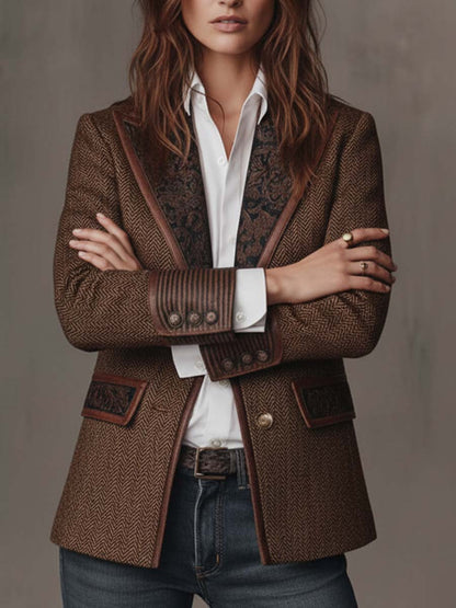 Gisleine | Blazer à Empiècements Imprimé Chevrons