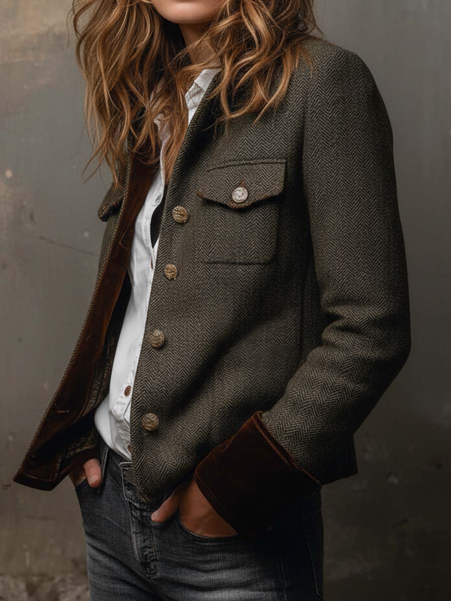 Honoline | Blazer Vintage à Liseré Contrasté