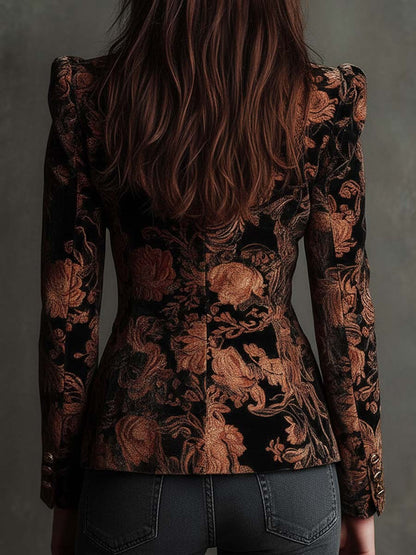 Bertaude | Blazer Cintré Imprimé Floral Noir et Bronze
