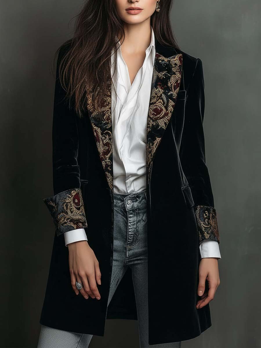 Léoncie | Blazer Cintré Imprimé Baroque Noir