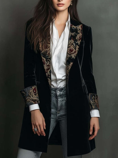 Léoncie | Blazer Cintré Imprimé Baroque Noir