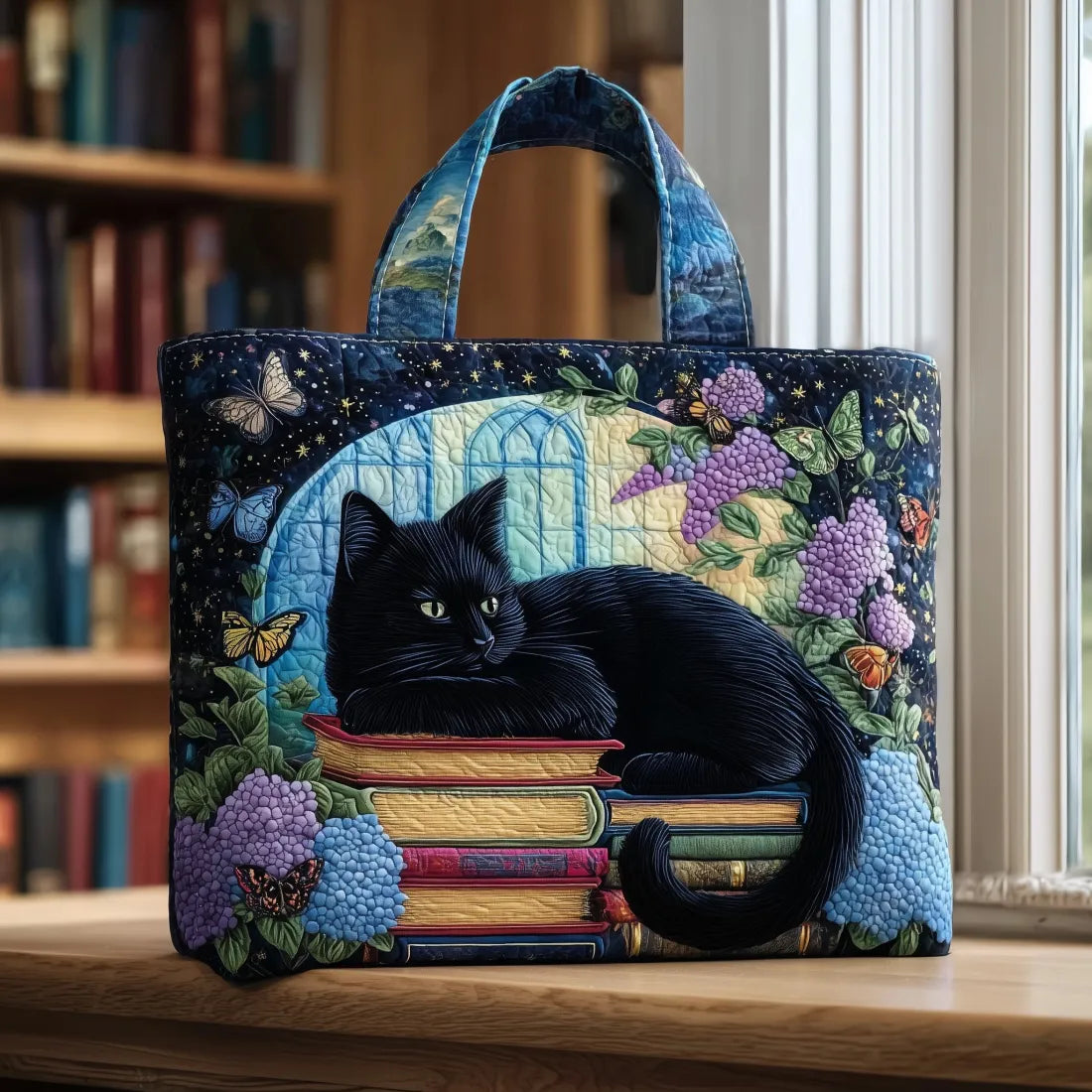Sac Tote Matelassé – Chat Noir sur les Livres
