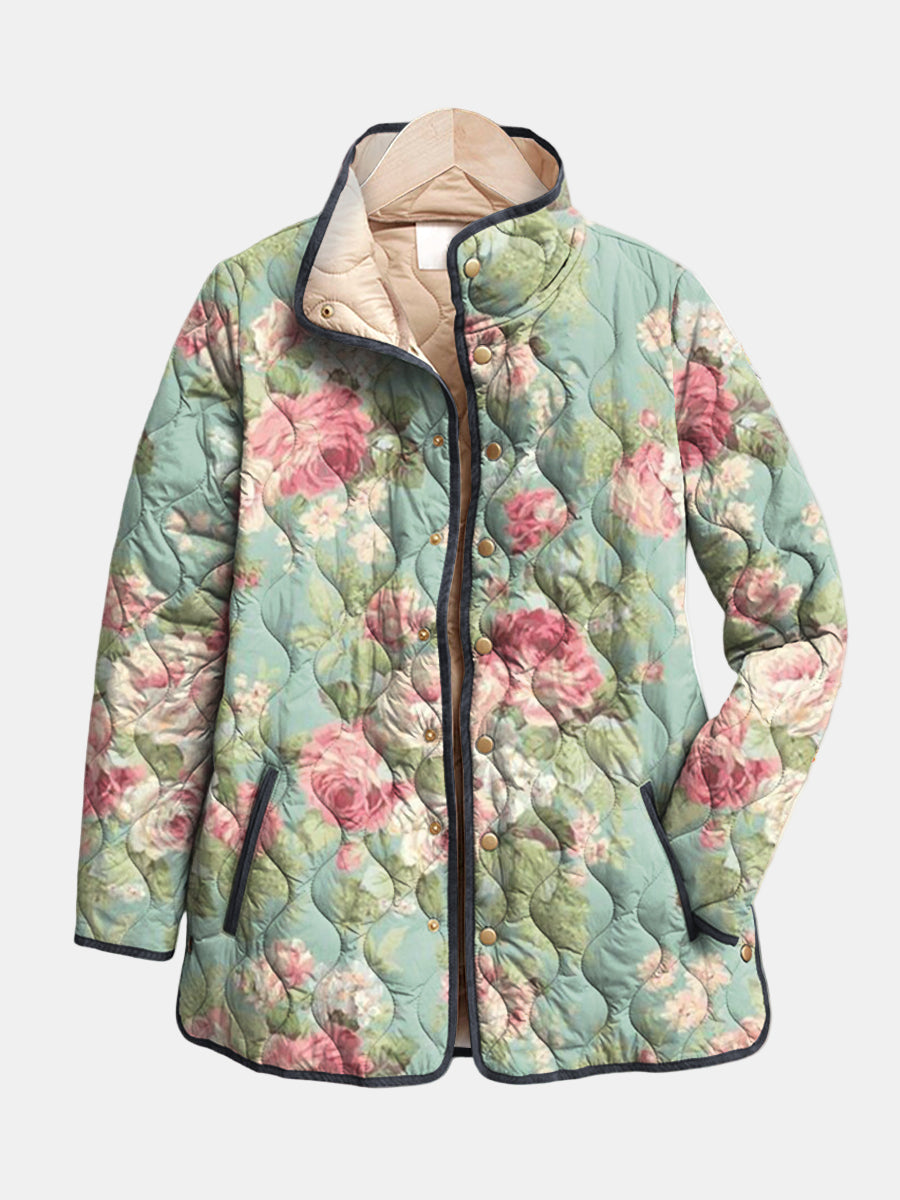 Carine | Veste Matelassée à Motif Floral Rétro