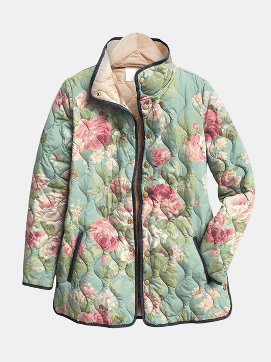Carine | Veste Matelassée à Motif Floral Rétro