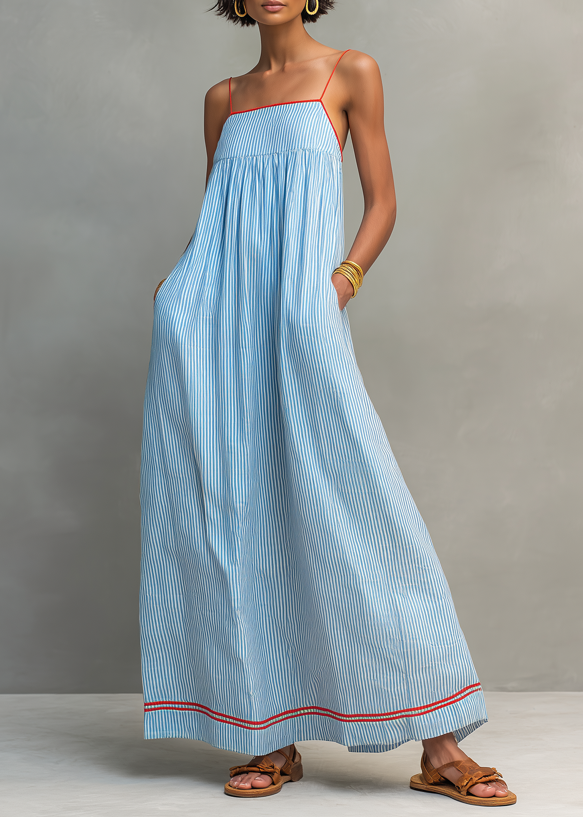 Aurore – robe longue rayée bleue