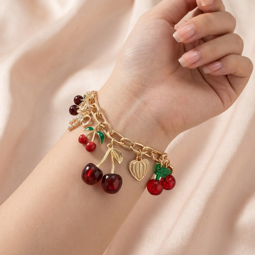 Bracelet Breloques Cerises Rouges