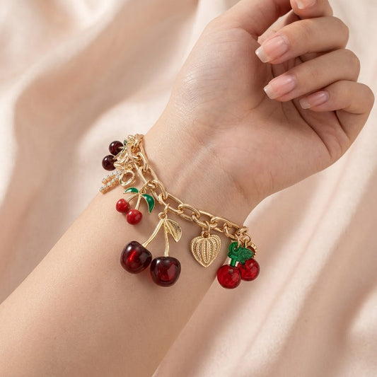 Bracelet Breloques Cerises Rouges