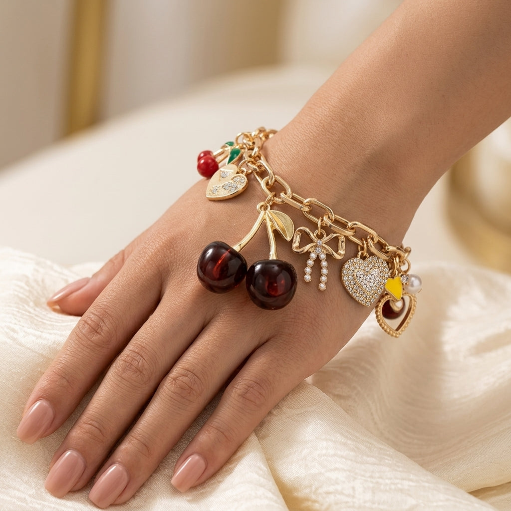 Bracelet Breloques Cerises Rouges
