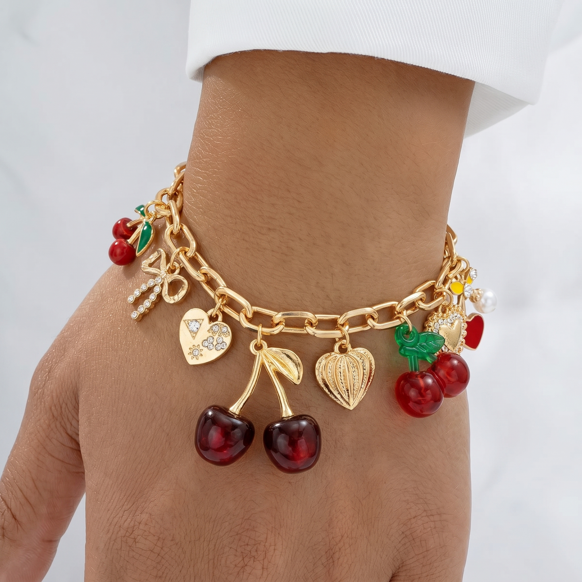 Bracelet Breloques Cerises Rouges