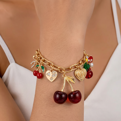 Bracelet Breloques Cerises Rouges