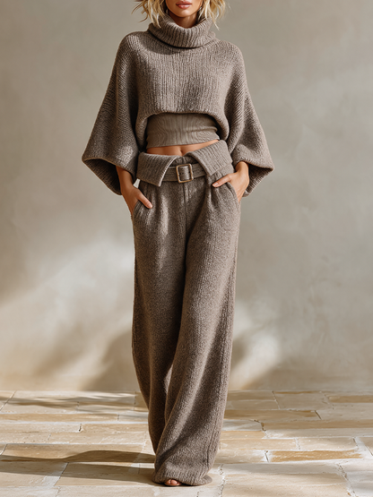 Ensemble Deux Pièces Décontracté en Maille – Taupe