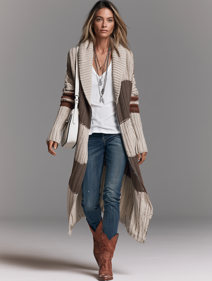 Cardigan Long Zippé Vintage à Col Châle