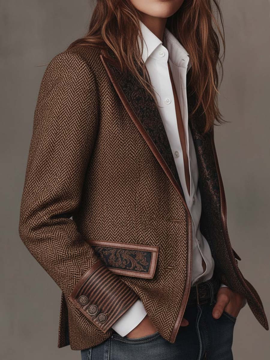 Gisleine | Blazer à Empiècements Imprimé Chevrons