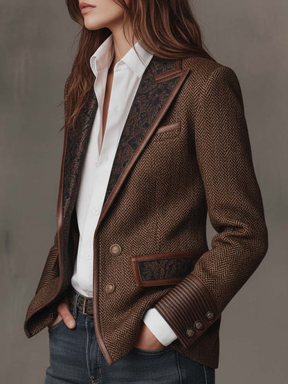 Gisleine | Blazer à Empiècements Imprimé Chevrons