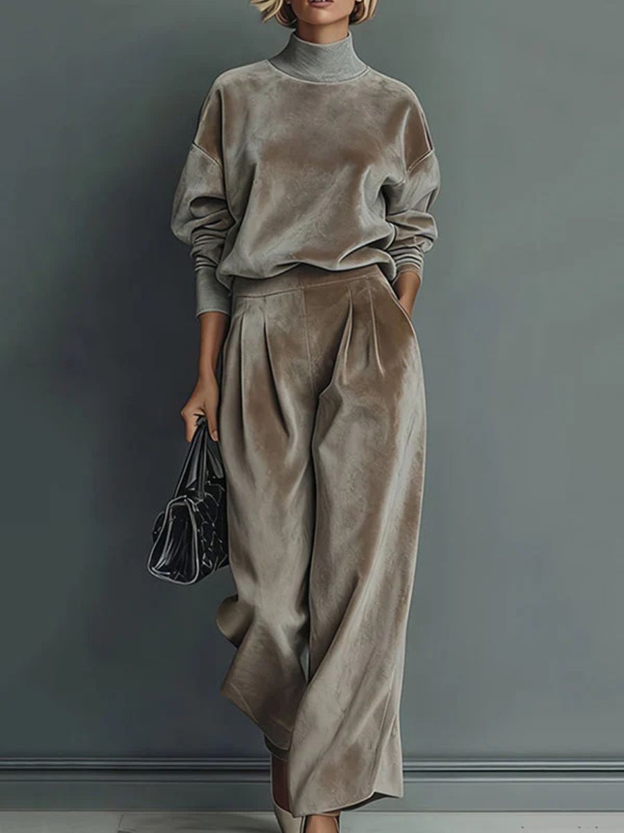 Odaline | Ensemble Velours Col Roulé Taupe