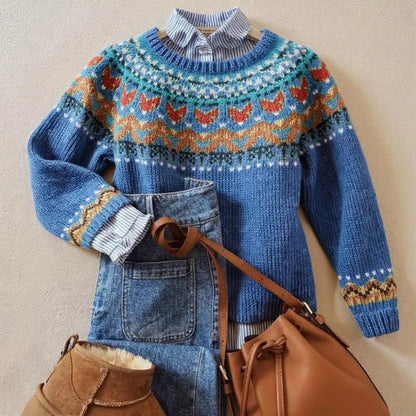 Oriette | Pull Nordique Bleu Denim