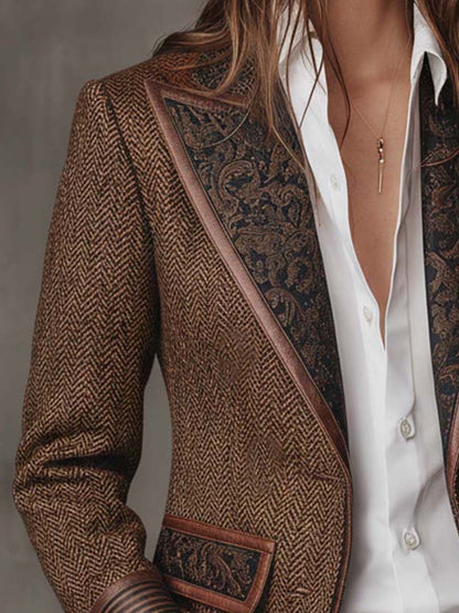 Gisleine | Blazer à Empiècements Imprimé Chevrons