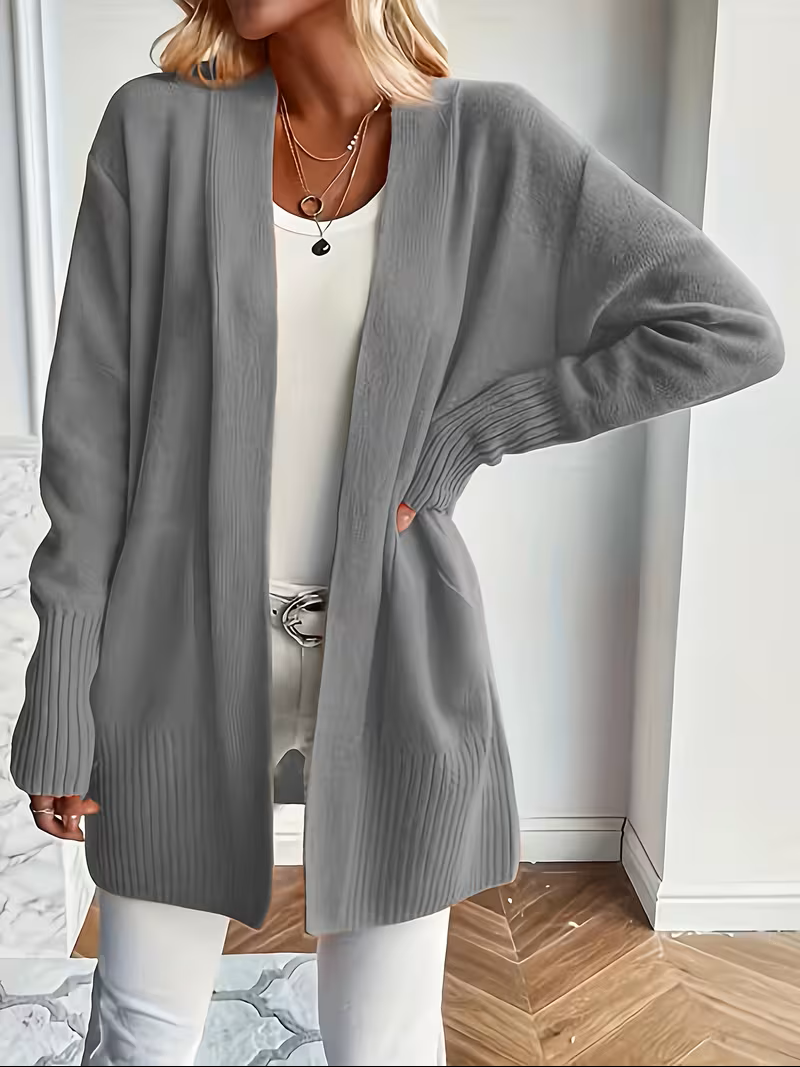 Yseult | Gilet Ouvert en Maille Côtelée à Poches