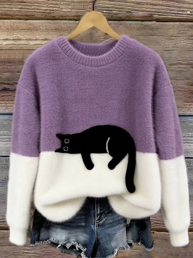 Félicie | Pull Oversize Élégant à Motif Chat