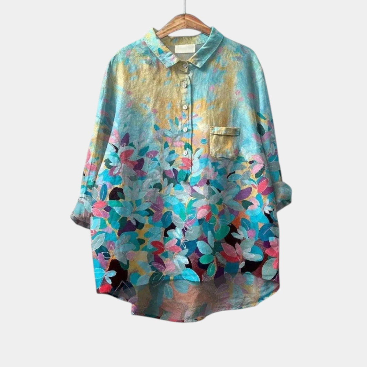 Imogène | Blouse Imprimé Pétales Turquoise