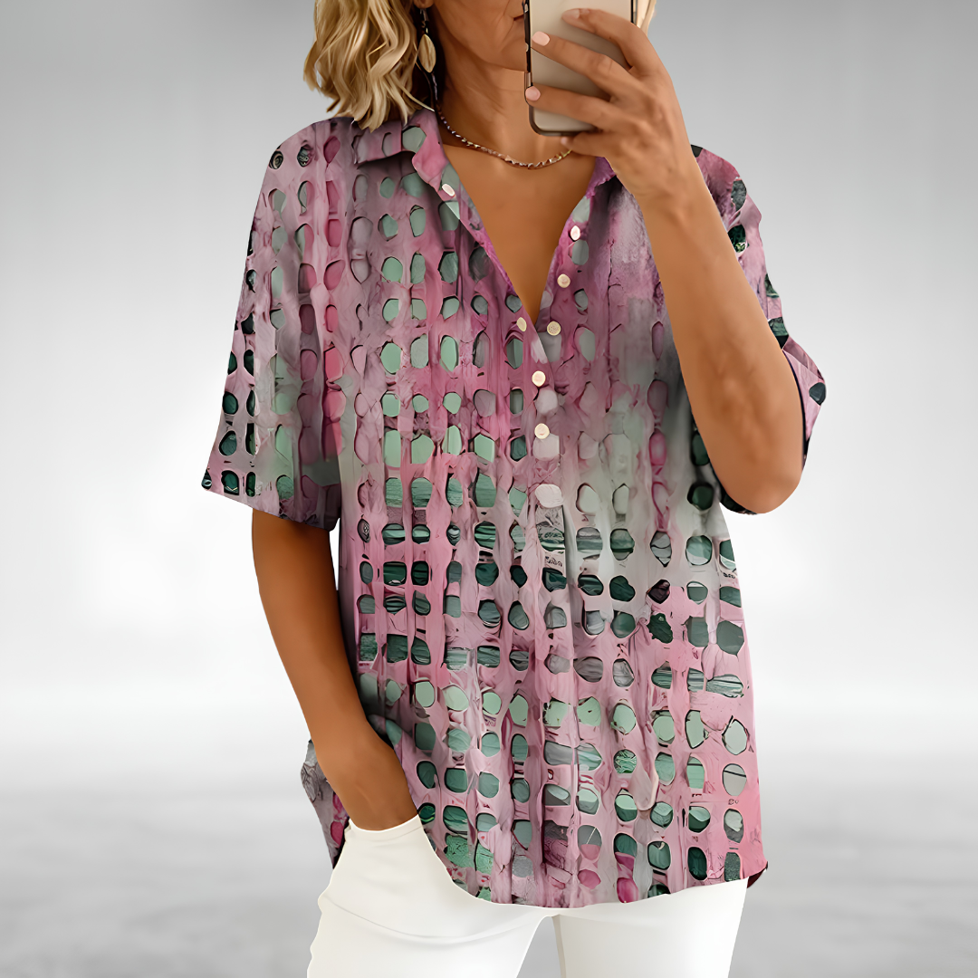 Mélodie | Blouse Manches Courtes à Pois Abstraits